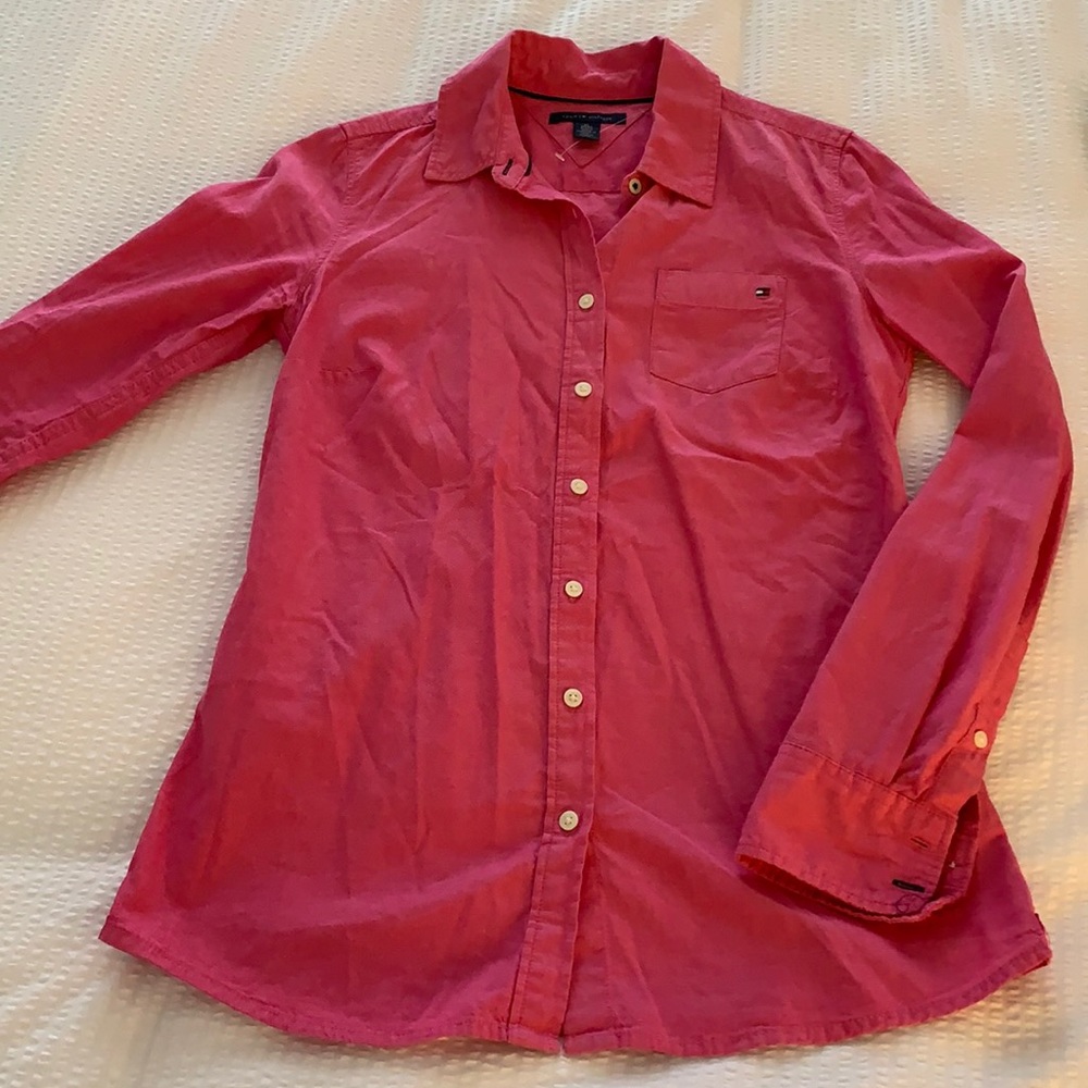 Pink button up collar blouse